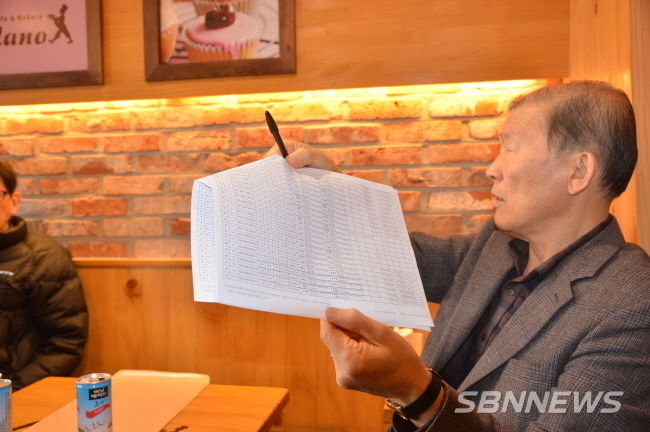 관련 서류를 보여주는 조남일 후보