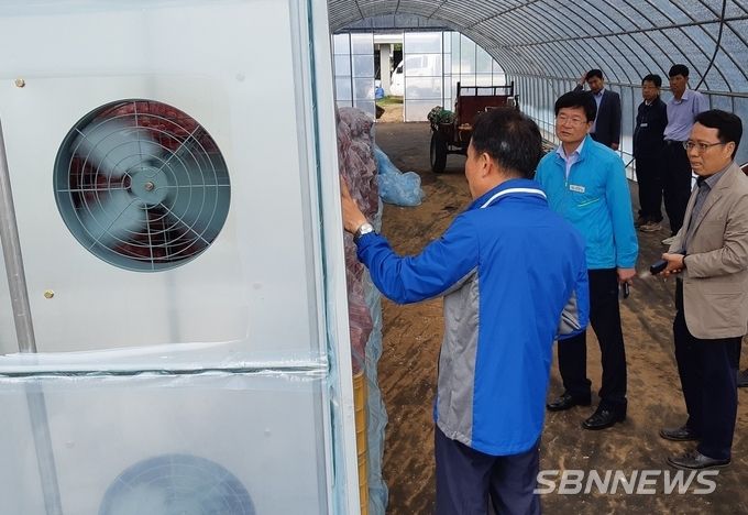 이동식 송풍 건조기로 마늘 건조 모습