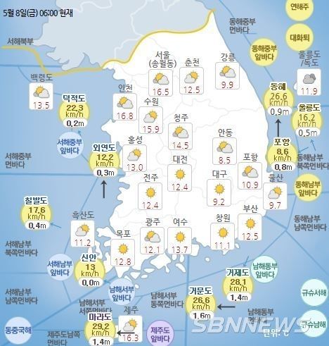 기상청 발표 현재 전국 날씨 현황