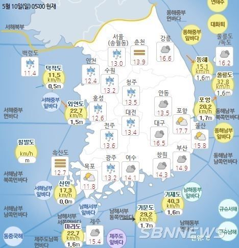 기상청 발표 현재 전국 날씨 현황