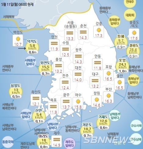 기상청 발표 현재 전국 날씨 현황