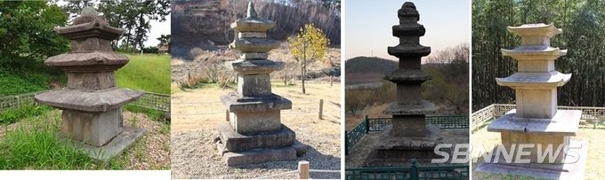 좌로부터 지현리삼층석탑. 지석리삼층석탑. 수암리삼층석탑. 봉남리삼층석탑