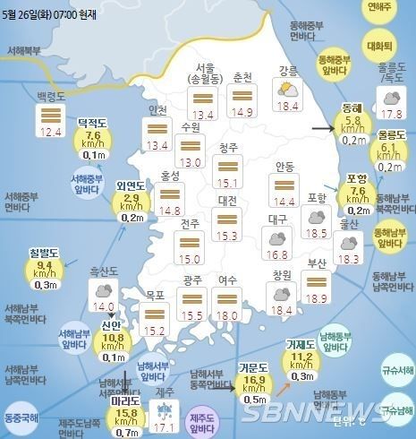 기상청 발표 현재 전국 날씨 현황