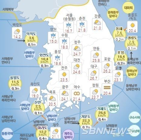 기상청 발표 내일 오전 전국 날씨 예보