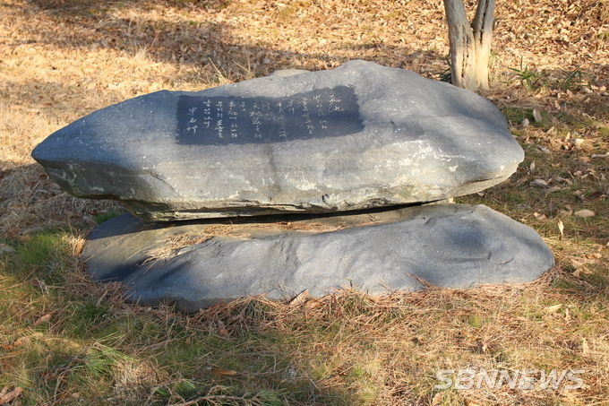 신석초 선생 묘소 곁에 새워진 선생의 시비 [천지天池] 